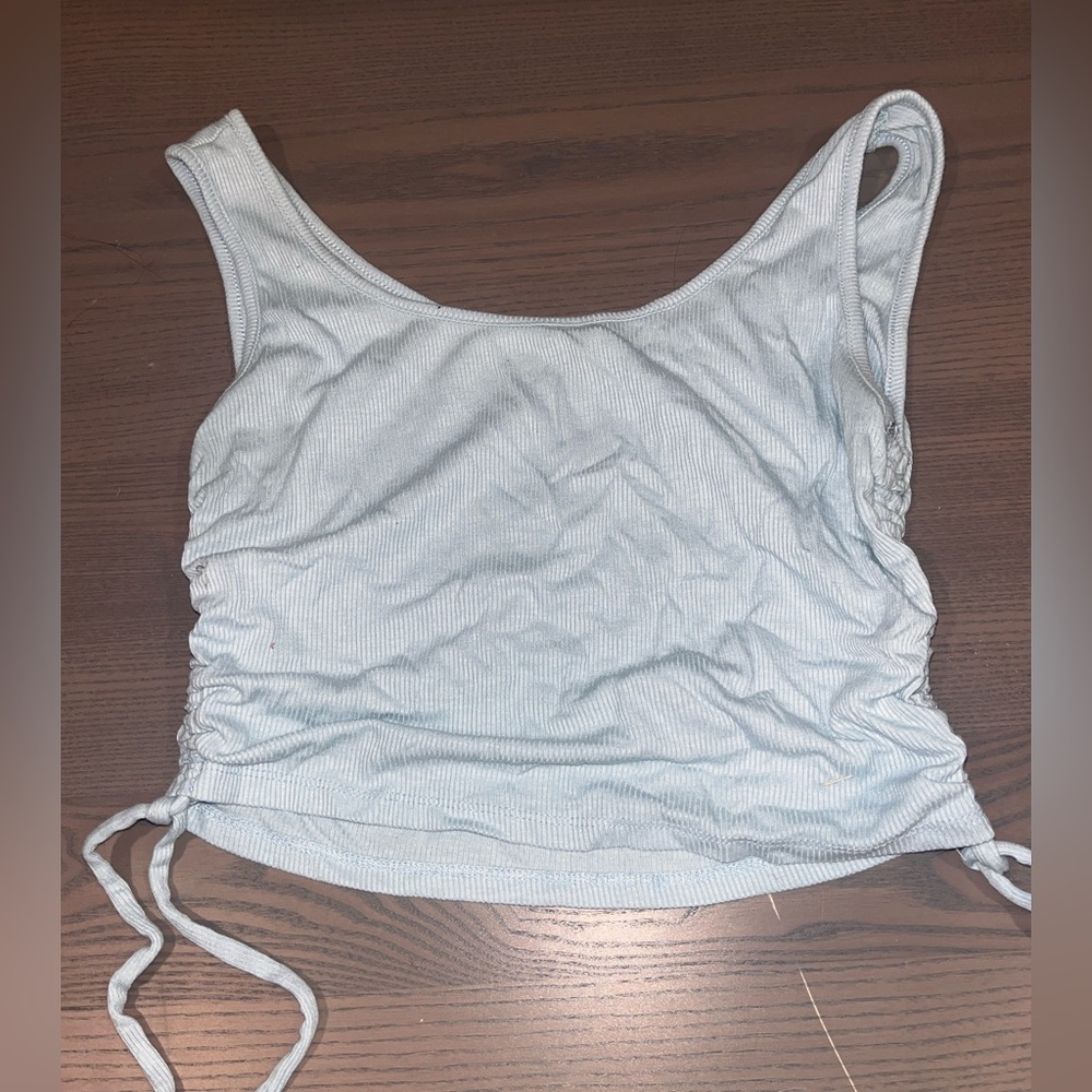 Baby blue scrunched cropped tank top